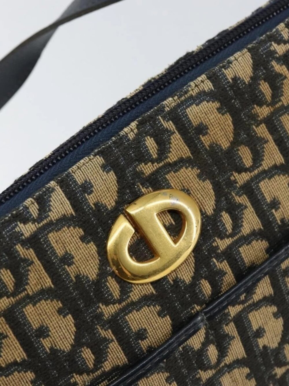 Christian Dior Trotter Canvas Shoulder Bag Navy Gold Auth 156002 - Picture 11 of 16